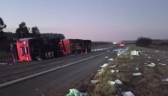 Concordia: demoras por el vuelco de un camión en la Ruta Nacional - imagen de origen